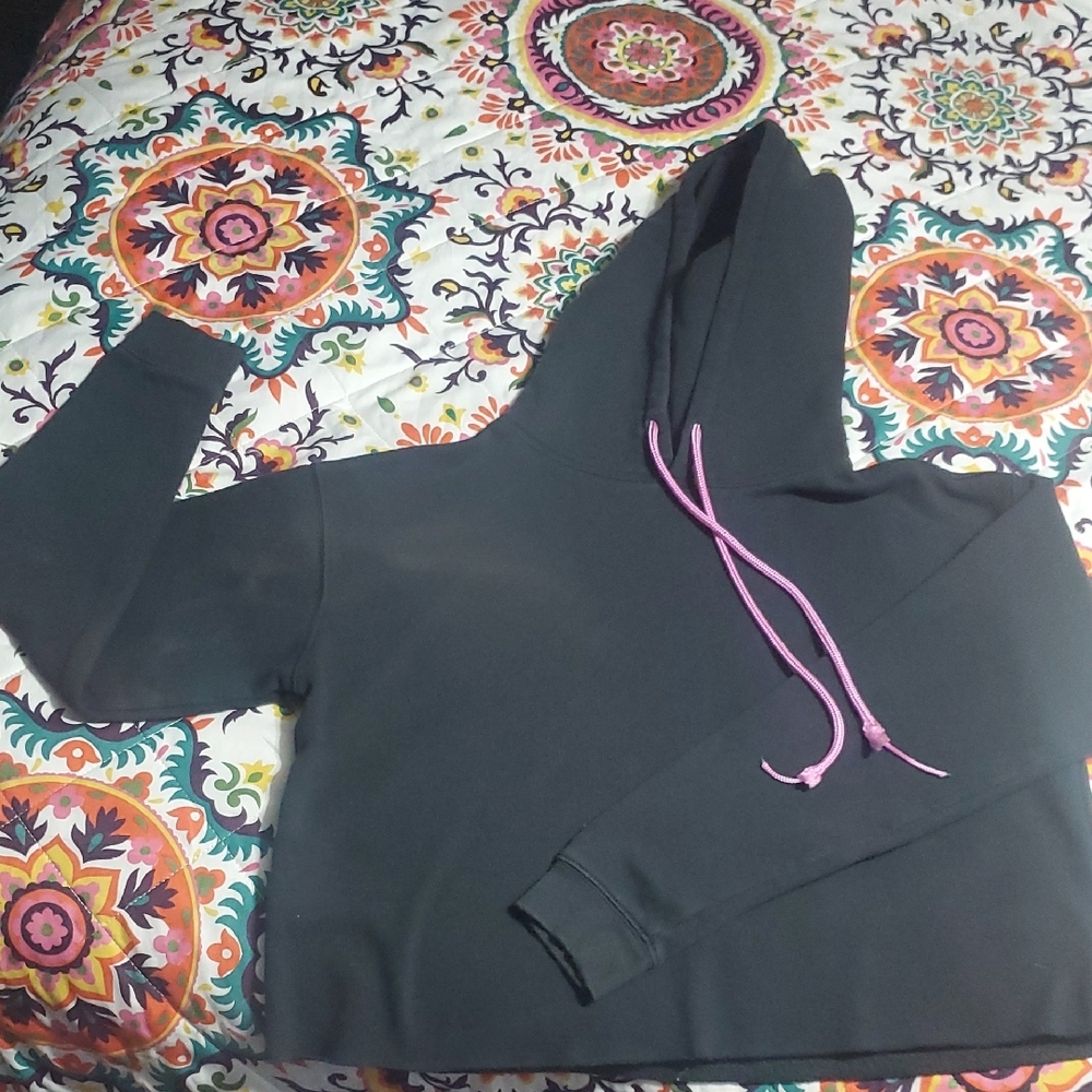 Women's Black Hoodie with Pink Drawstrings